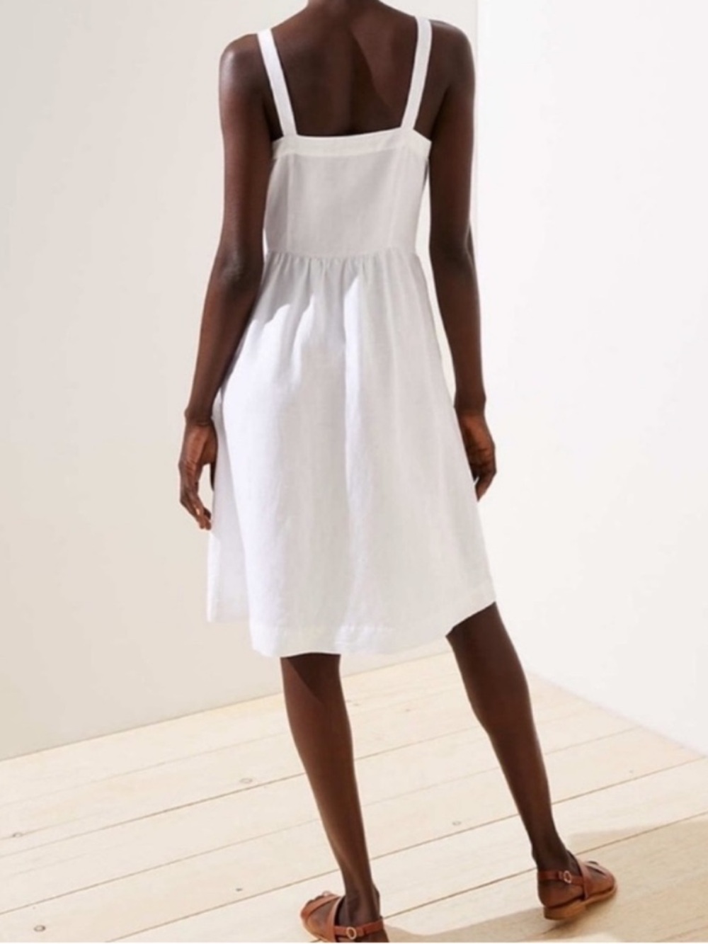LOFT White Linen Blend Button Front Fit Flare Sundress Size 6 Pockets - Picture 16 of 17